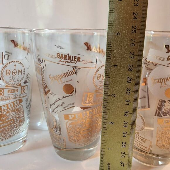 Vintage Mint '60s Set Of 3 22k Gold European Brand Graphics Drinking/Bar Glasses - Picture 5 of 6